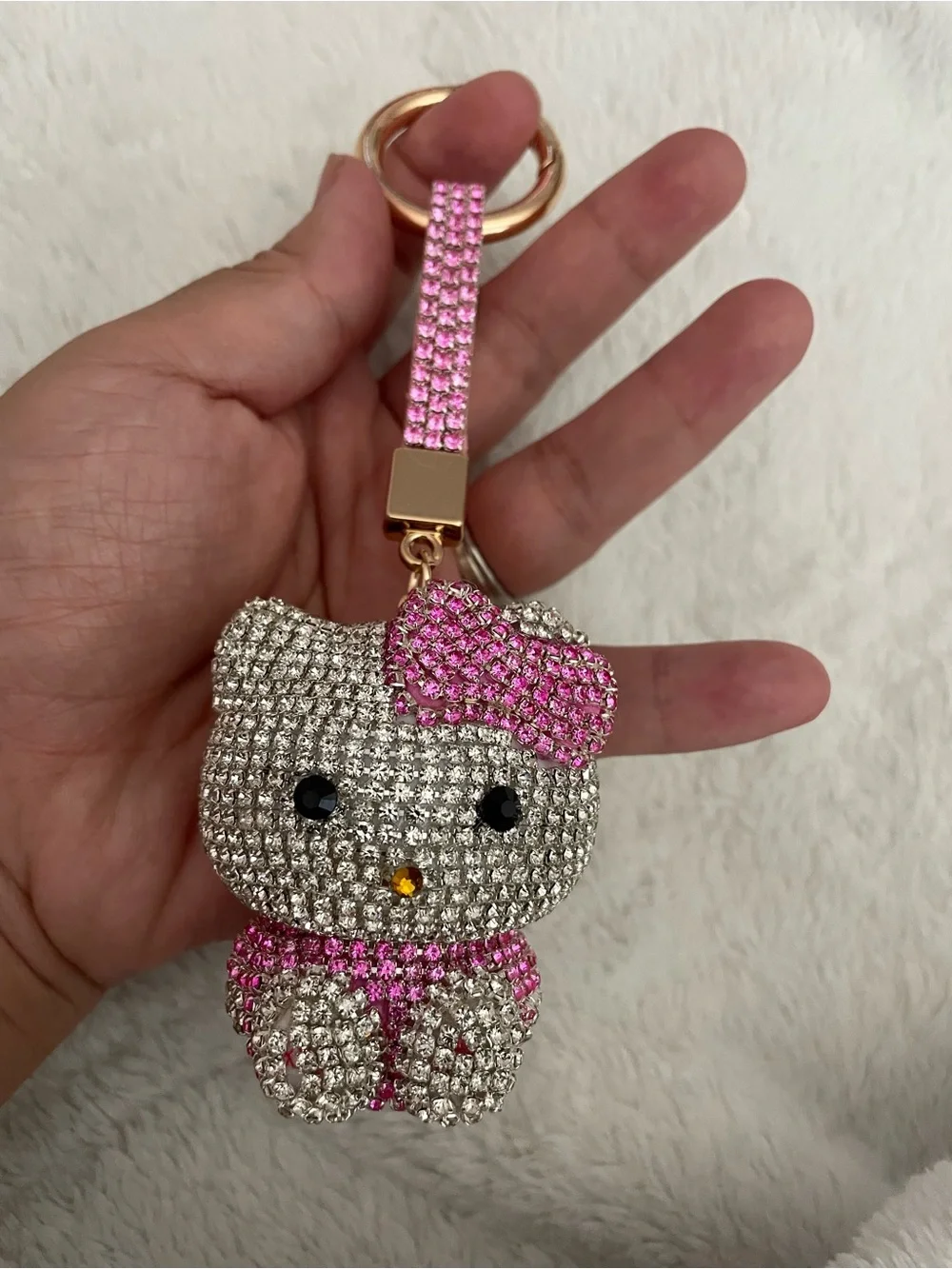 Hello Kitty Pink & Gold Crystal Charm Keyring
